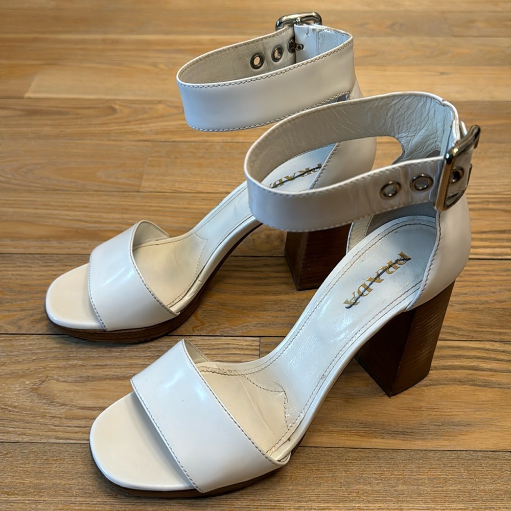 Prada white leather heel sandals